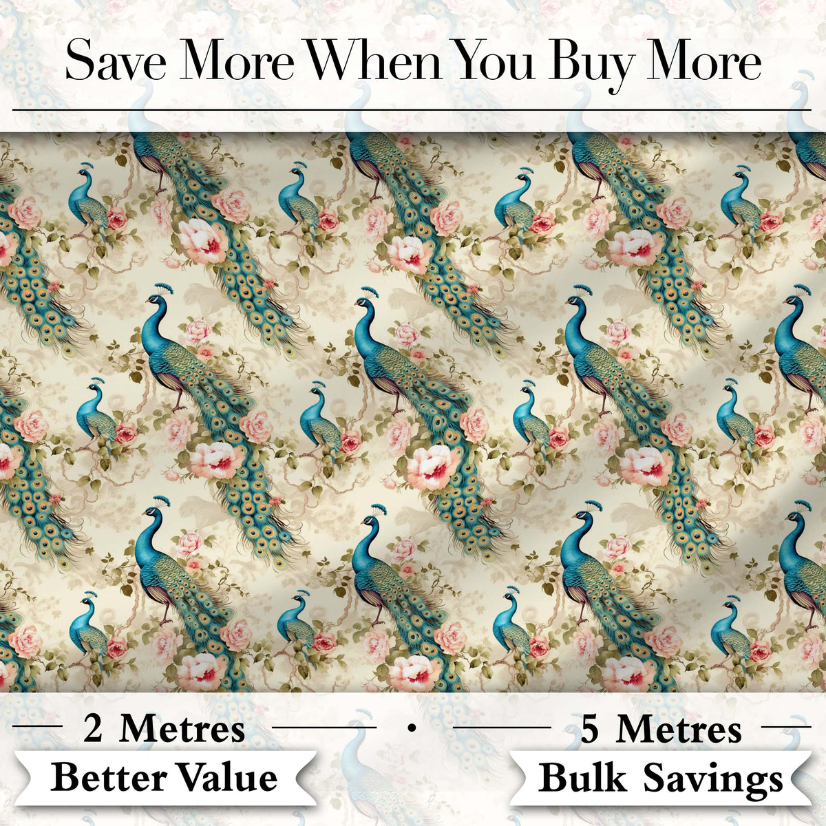 Vintage Peacock Birds with Pink Roses Floral Garden Seamless Pattern Digital Print Fabric by the Metre UK Sewing Quilting Textile