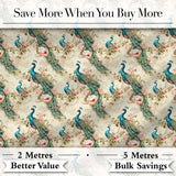 Vintage Peacock Birds with Pink Roses Floral Garden Seamless Pattern Digital Print Fabric by the Metre UK Sewing Quilting Textile
