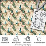 Vintage Peacock Birds with Pink Roses Floral Garden Seamless Pattern Digital Print Fabric by the Metre UK Sewing Quilting Textile