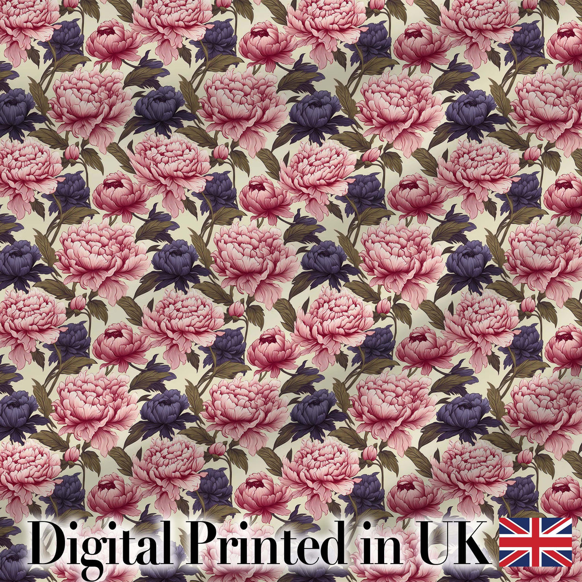 Soft Peony Flowers in Blush Pink and Cream Seamless Pattern Digital Print Fabric by the Metre UK Sewing Quilting Textile