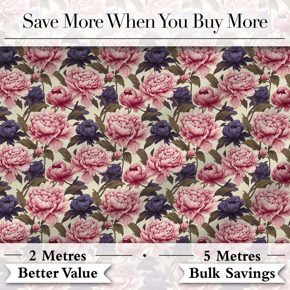Soft Peony Flowers in Blush Pink and Cream Seamless Pattern Digital Print Fabric by the Metre UK Sewing Quilting Textile
