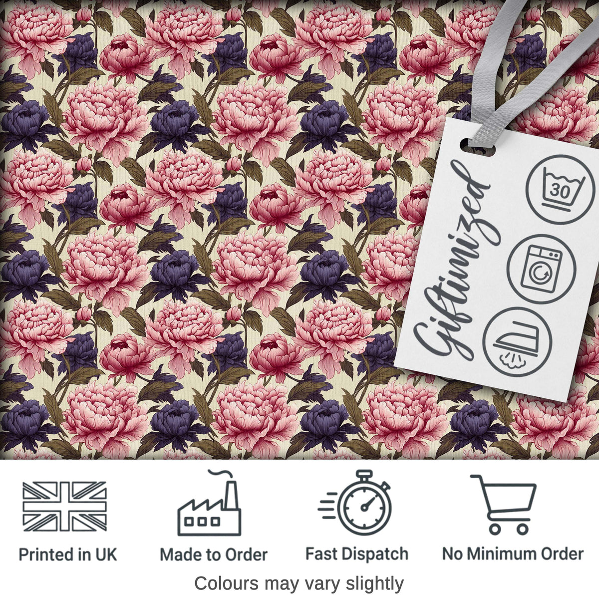 Soft Peony Flowers in Blush Pink and Cream Seamless Pattern Digital Print Fabric by the Metre UK Sewing Quilting Textile