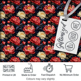 Bold Red and Cream Peony Floral on Dark Background Seamless Pattern Digital Print Fabric by the Metre UK Sewing Quilting Textile