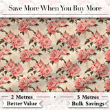 Delicate Pink Peony Blossoms on Neutral Background Seamless Pattern Digital Print Fabric by the Metre UK Sewing Quilting Textile