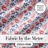 Soft Pink Watercolor Peony Flowers with Blue Leaves Seamless Pattern Digital Print Fabric by the Metre UK Sewing Quilting Textile
