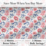 Soft Pink Watercolor Peony Flowers with Blue Leaves Seamless Pattern Digital Print Fabric by the Metre UK Sewing Quilting Textile