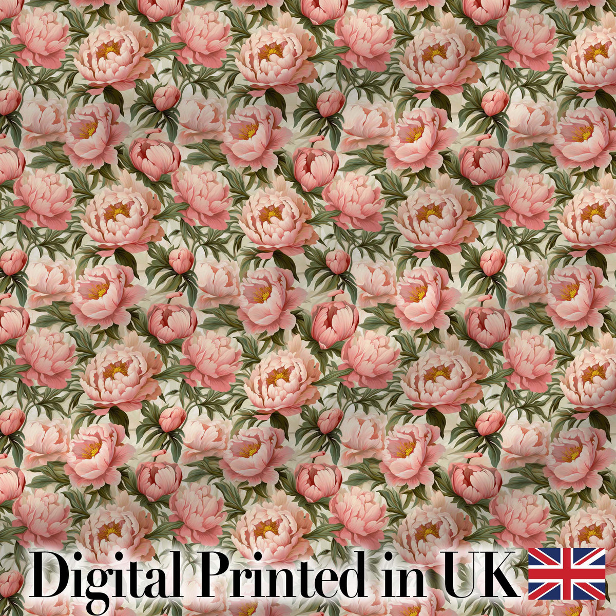 Blush Pink Peony Flowers with Green Leaves Elegant Seamless Pattern Digital Print Fabric by the Metre UK Sewing Quilting Textile
