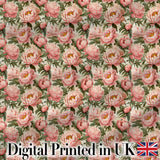 Blush Pink Peony Flowers with Green Leaves Elegant Seamless Pattern Digital Print Fabric by the Metre UK Sewing Quilting Textile