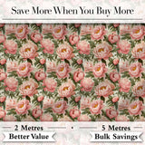 Blush Pink Peony Flowers with Green Leaves Elegant Seamless Pattern Digital Print Fabric by the Metre UK Sewing Quilting Textile