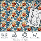 Red Floral Blossoms with Blue Leaves Vintage Style Seamless Pattern Digital Print Fabric by the Metre UK Sewing Quilting Textile