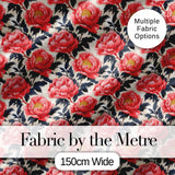 Coral Red Peony Flowers with Dark Leaves Seamless Pattern Digital Print Fabric by the Metre UK Sewing Quilting Textile