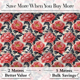 Coral Red Peony Flowers with Dark Leaves Seamless Pattern Digital Print Fabric by the Metre UK Sewing Quilting Textile