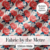 Elegant Coral Peony Flowers with Blue Leaves Soft Beige Seamless Pattern Digital Print Fabric by the Metre UK Sewing Quilting Textile