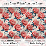 Elegant Coral Peony Flowers with Blue Leaves Soft Beige Seamless Pattern Digital Print Fabric by the Metre UK Sewing Quilting Textile