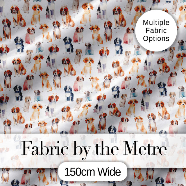 Cute Watercolor Puppy Dogs on White Background Seamless Pattern Digital Print Fabric by the Metre UK Sewing Quilting Textile