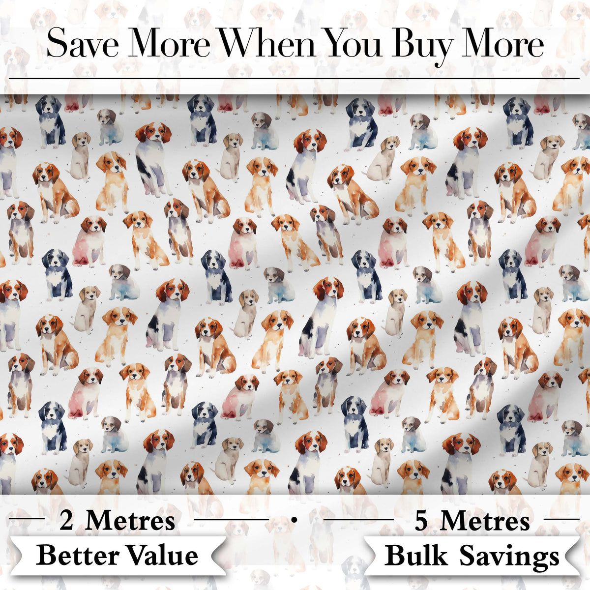Cute Watercolor Puppy Dogs on White Background Seamless Pattern Digital Print Fabric by the Metre UK Sewing Quilting Textile
