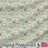 Cute Golden Retriever Puppies with Vintage Buckets Seamless Pattern Digital Print Fabric by the Metre UK Sewing Quilting Textile
