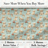 Cute Golden Retriever Puppies with Vintage Buckets Seamless Pattern Digital Print Fabric by the Metre UK Sewing Quilting Textile