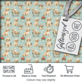 Cute Golden Retriever Puppies with Vintage Buckets Seamless Pattern Digital Print Fabric by the Metre UK Sewing Quilting Textile