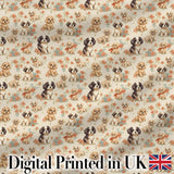 Cute Mixed Breed Puppies with Floral Accents Beige Seamless Pattern Digital Print Fabric by the Metre UK Sewing Quilting Textile
