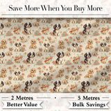 Cute Mixed Breed Puppies with Floral Accents Beige Seamless Pattern Digital Print Fabric by the Metre UK Sewing Quilting Textile