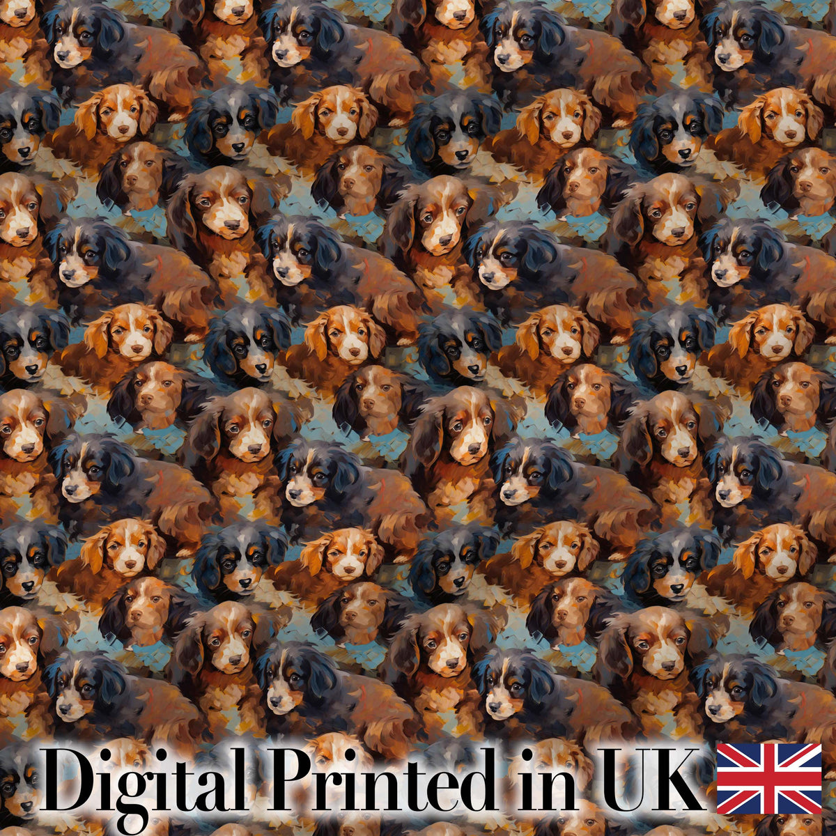 Cute Brown and Black Puppy Dogs Painterly Style Seamless Pattern Digital Print Fabric by the Metre UK Sewing Quilting Textile