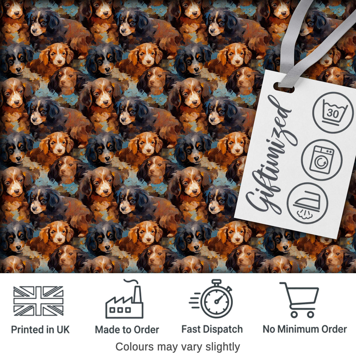 Cute Brown and Black Puppy Dogs Painterly Style Seamless Pattern Digital Print Fabric by the Metre UK Sewing Quilting Textile
