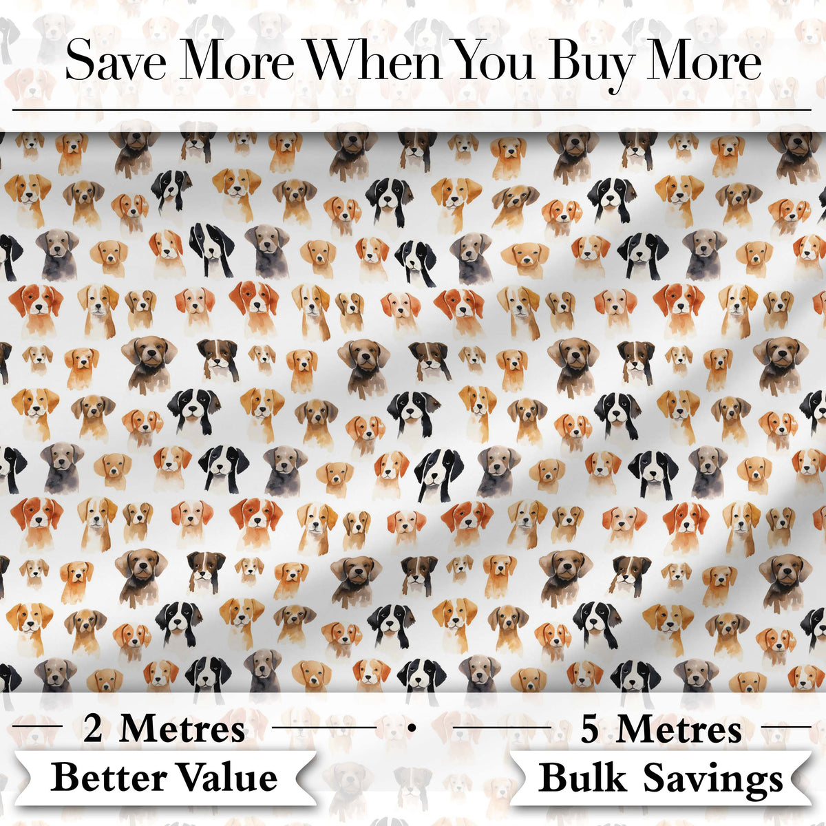 Cute Watercolor Dog Faces on White Background Seamless Pattern Digital Print Fabric by the Metre UK Sewing Quilting Textile