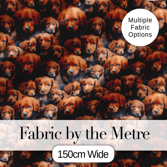 Realistic Golden Brown Puppy Dogs Close Up Seamless Pattern Digital Print Fabric by the Metre UK Sewing Quilting Textile