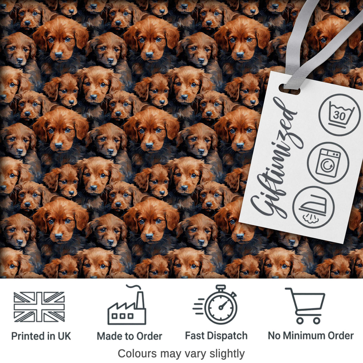 Realistic Golden Brown Puppy Dogs Close Up Seamless Pattern Digital Print Fabric by the Metre UK Sewing Quilting Textile