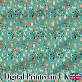 Cute Cartoon Dogs on Teal Background Fun Seamless Pattern Digital Print Fabric by the Metre UK Sewing Quilting Textile