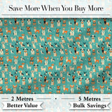 Cute Cartoon Dogs on Teal Background Fun Seamless Pattern Digital Print Fabric by the Metre UK Sewing Quilting Textile