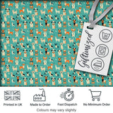 Cute Cartoon Dogs on Teal Background Fun Seamless Pattern Digital Print Fabric by the Metre UK Sewing Quilting Textile