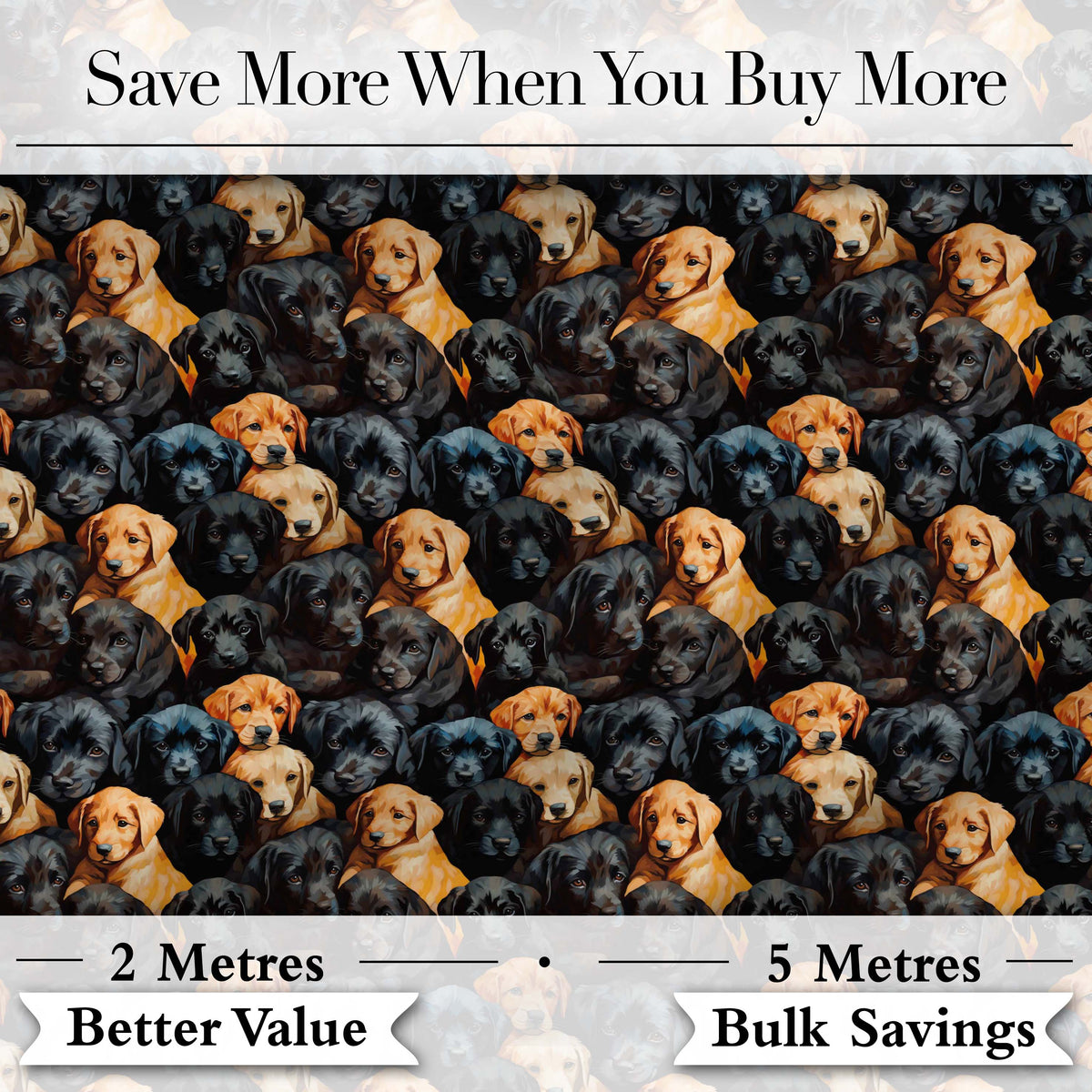 Black and Golden Labrador Puppies Packed Seamless Pattern Digital Print Fabric by the Metre UK Sewing Quilting Textile