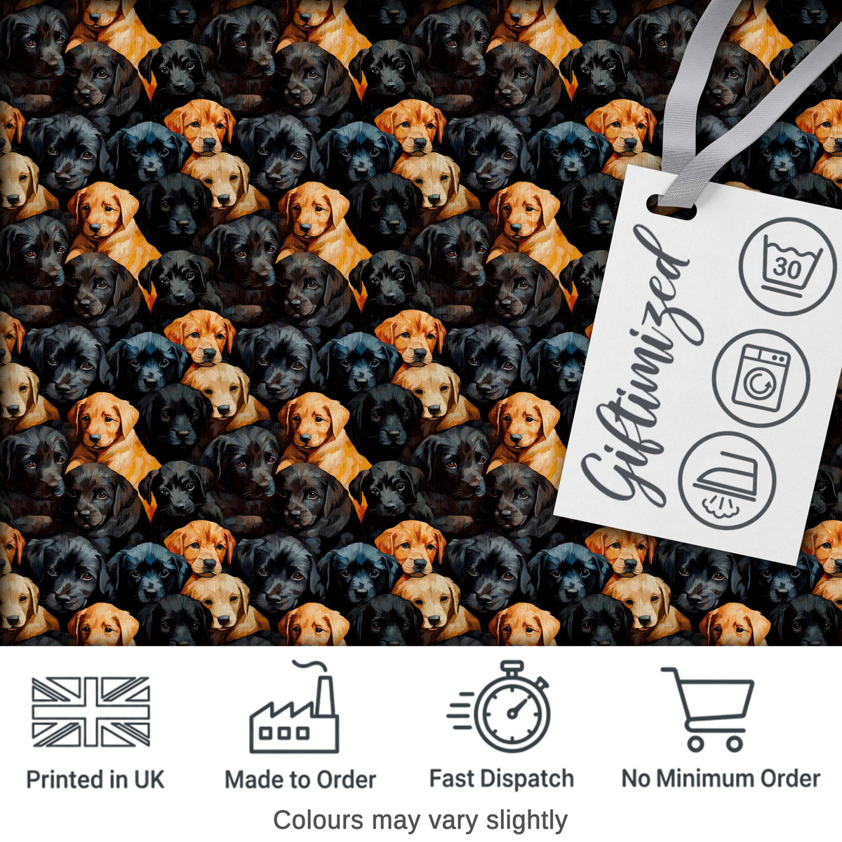Black and Golden Labrador Puppies Packed Seamless Pattern Digital Print Fabric by the Metre UK Sewing Quilting Textile