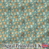 Cute Cartoon Puppy Dogs with Hearts Teal Background Seamless Pattern Digital Print Fabric by the Metre UK Sewing Quilting Textile