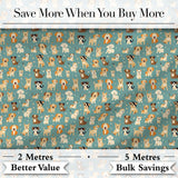 Cute Cartoon Puppy Dogs with Hearts Teal Background Seamless Pattern Digital Print Fabric by the Metre UK Sewing Quilting Textile