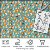 Cute Cartoon Puppy Dogs with Hearts Teal Background Seamless Pattern Digital Print Fabric by the Metre UK Sewing Quilting Textile
