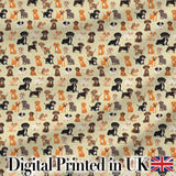 Cute Mixed Breed Puppy Dogs on Beige Background Seamless Pattern Digital Print Fabric by the Metre UK Sewing Quilting Textile
