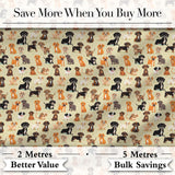 Cute Mixed Breed Puppy Dogs on Beige Background Seamless Pattern Digital Print Fabric by the Metre UK Sewing Quilting Textile