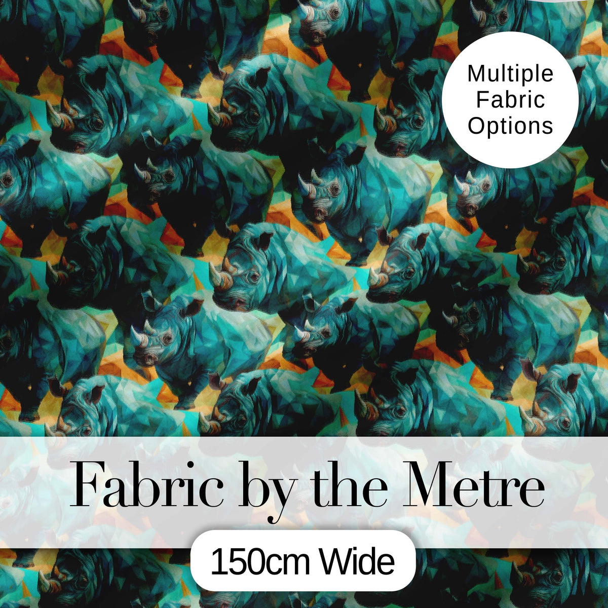 Geometric Rhino Animals Abstract Style Seamless Pattern Digital Print Fabric by the Metre UK Sewing Quilting Textile