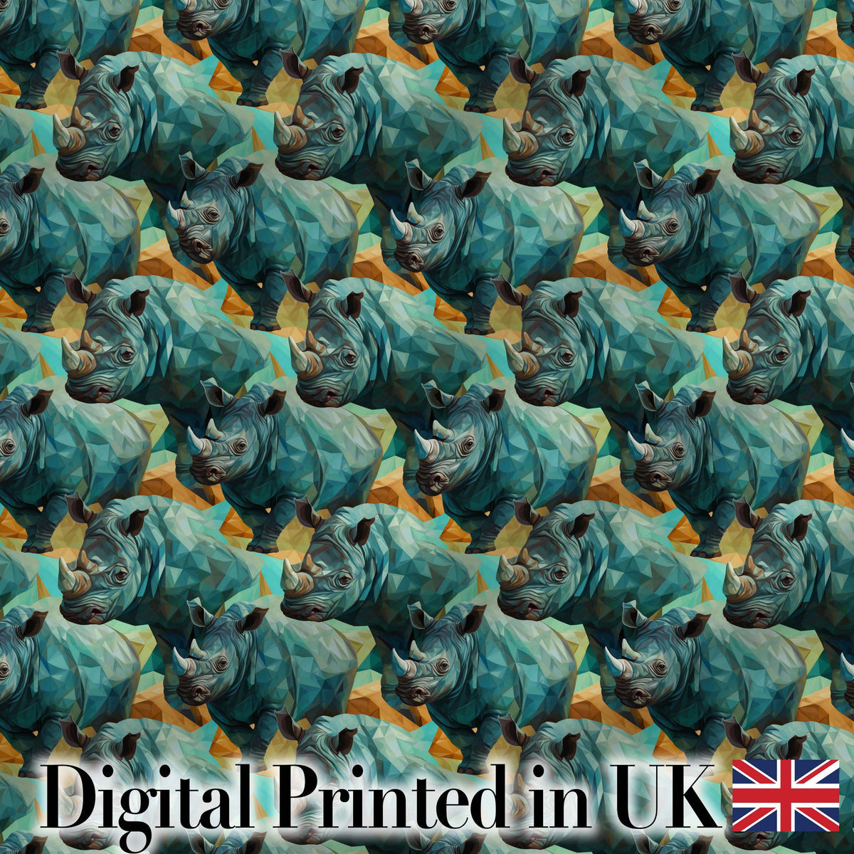 Geometric Rhino Animals Abstract Style Seamless Pattern Digital Print Fabric by the Metre UK Sewing Quilting Textile