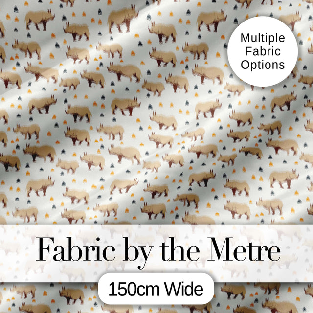 Simple Beige Rhino with Geometric Shapes Seamless Pattern Digital Print Fabric by the Metre UK Sewing Quilting Textile