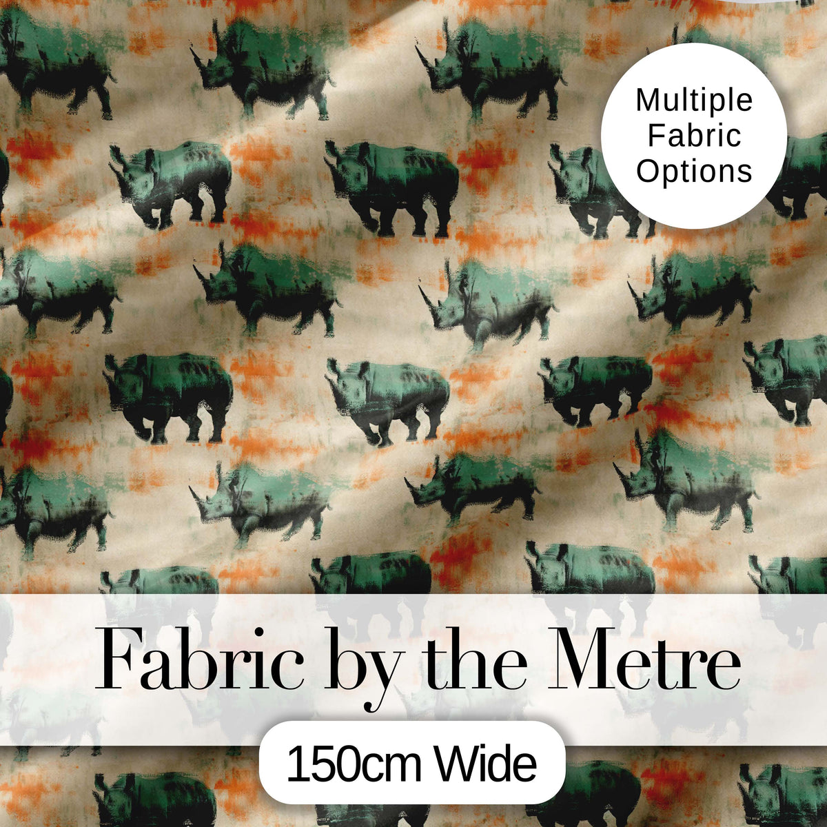 Vintage Style Rhino Illustration with Grunge Texture Seamless Pattern Digital Print Fabric by the Metre UK Sewing Quilting Textile