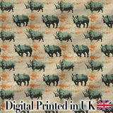 Vintage Style Rhino Illustration with Grunge Texture Seamless Pattern Digital Print Fabric by the Metre UK Sewing Quilting Textile