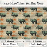 Vintage Style Rhino Illustration with Grunge Texture Seamless Pattern Digital Print Fabric by the Metre UK Sewing Quilting Textile