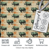 Vintage Style Rhino Illustration with Grunge Texture Seamless Pattern Digital Print Fabric by the Metre UK Sewing Quilting Textile