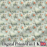Elegant Rhino with Floral Rose Elements Seamless Pattern Digital Print Fabric by the Metre UK Sewing Quilting Textile