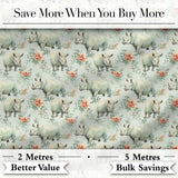 Elegant Rhino with Floral Rose Elements Seamless Pattern Digital Print Fabric by the Metre UK Sewing Quilting Textile