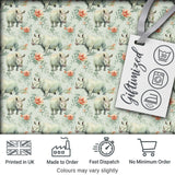 Elegant Rhino with Floral Rose Elements Seamless Pattern Digital Print Fabric by the Metre UK Sewing Quilting Textile